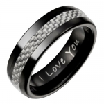 Willis Judd New Mens Band Ring engraved I Love You with Silver Carbon Fiber In Free Gift Box.