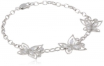 Platinum Plated Sterling Silver Cubic Zirconia Butterfly Open Link Bracelet, 7.25