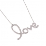 Sterling Silver Rhodium Plated CZ LOVE Charm Pendant Necklace