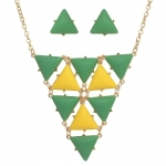 Goldtone Green Yellow Statement Necklace and Earrings Set
