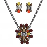 Brown Yellow Orange Acrylic with Clear Crystals Necklace and Earring Set
