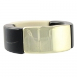 Heirloom Finds Black, White, Gold Tone Panel Large Stretch Cuff Bracelet