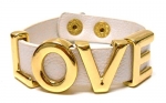 Heirloom Finds Wide White Leather Gold Tone Love Bracelet Adjustable Snap