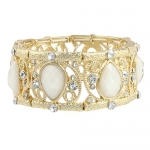 Heirloom Finds White Crystal Teardrop Cuff Stretch Bracelet in Gold Tone