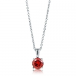 BERRICLE 925 Silver CZ Simulated Garnet Solitaire Pendant Necklace - 6mm