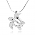 925 Sterling Silver Sea Turtle Open Charm Pendant Necklace w/ Snake Chain 18'' Jewelry for Women
