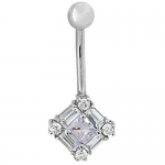 Princess-Cut CZ with Square-Cut Accents 14K White Gold Belly Button Ring
