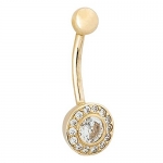CZ Solitaire with Pavé Accents 14K Yellow Gold Belly Button Ring