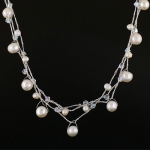 Genuine White Cultured Fresh Water Pearl Crystal 3-Strand Silk Thread Women Necklace 16-18