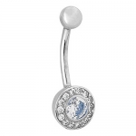CZ Solitaire with Pavé Accents 14K White Gold Belly Button Ring