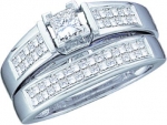 Ladies 14k White Gold 1 Ct Princess Cut Diamond Wedding Engagement Bridal Ring Set