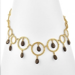 18K Yellow Gold Open Circles w/ Smokey Quartz Necklace, Artisan Gemstones Jewelry For Women, Girls