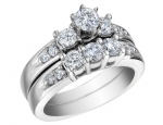 Three Stone Diamond Engagement Ring & Wedding Band Set 1.0 Carat (ctw) in 14K White Gold , Size 6