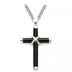 1 3/8 Sterling Silver Black Onyx Cross Necklace with Silver Tips on 20 Chain
