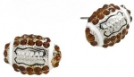 Trendy Small Sparkling Brown Crystal Embellished Football Stud 3/4 Stud Sports Theme Earrings