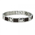 Titanium Men's Link Bracelet with Black Carbon Fiber Accents (10mm Wide) 7.75 Inches