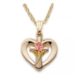 5/8 14k Gold Plating Over Sterling Silver Pierced Heart Necklace with Rose Enamel Cross on 18 Chain