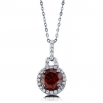 BERRICLE Round CZ Simulated Garnet 925 Silver Halo Pendant Necklace