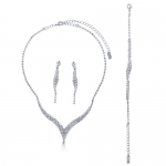 BERRICLE Silvertone Rhinestone Bridal Necklace Earrings Bracelet 3-pcs Set