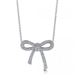BERRICLE Sterling Silver Necklace Cubic Zirconia CZ Bow Tie Ribbon Pendant