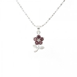 18K White Gold Plated Necklace/Pendant - Amethyst Flower w/ Leaf CZ Pendant [FN-5705-PURPLE]