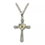 Sterling Silver Mustard Seed Cross Necklace w/ Heart & Cubic Zriconia Stones on 18 Chain