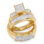 0.45 Carat (ctw) 18K Yellow Gold Plated Sterling Silver Round Diamond Men & Womens Bridal Ring Trio Set