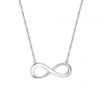 14K Solid White Gold High Polished Eternal Infinity Charm Necklace with Rolo Link Chain - 16 inches