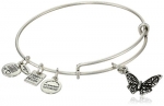 Alex and Ani Charity by Design Rafaelian Silver Finish Expandable Wire Bangle Bracelet with Butterfly Charm, 7.75