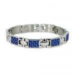 Titanium Men's Link Bracelet with Blue Carbon Fiber Accents (10mm Wide) 7.75 Inches