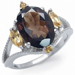 5.37ct. Natural Smoky Quartz & Citrine White Gold Plated 925 Sterling Silver Ring Size 9
