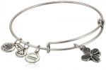 Alex and Ani Bangle Bar Lucky Clover Rafaelian Silver Finish Expandable Wire Bangle