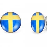 Sweden Flag Men's Stainless Steel Stud Earrings Cross (10mm, Blue, Yellow)