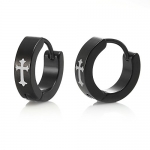Trendy Stainless Steel Mens Cross Hoop Earrings Religious jewelry (Black)