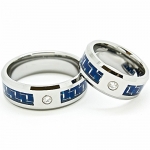 Matching 8mm Blue Carbon Fiber Inlay Clear Crystal Accent Tungsten Wedding Rings (Sizes 6-14)