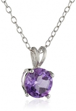 Sterling Silver 8mm Round Amethyst Pendant Necklace with Light Rope Chain Necklace, 18