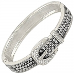 Silvertone Clear Crystal Accent Belt Bangle Bracelet