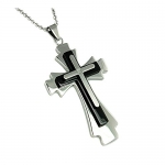Black Plated Stainless Steel Men's Cross Diamond Pendant with 24 Inch Chain