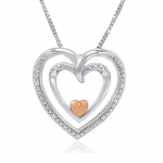 Sterling Silver and 14K Gold I am Loved Diamond Heart Pendant-Necklace