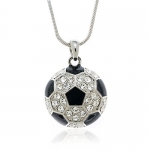 PammyJ Silvertone Clear Rhinestone Soccer Ball Charm Pendant Necklace