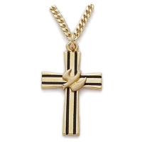 7/8 24K Gold/Sterling Silver Holy Spirit Cross Necklace with Descending Dove on 18 Chain