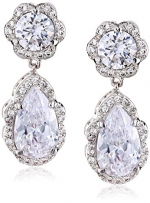 CZ by Kenneth Jay Lane Classic Round, Pear and Pave Cubic Zirconia Post Clear Drop Earrings