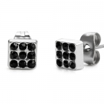 Unique Stainless Steel Black Cubic Zirconia Stones Mens Stud Earrings