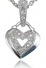 Sterling Silver Cubic Zirconia Pave Heart Keyhole Pendant Necklace