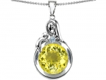 Star K Loving Mother Child Family Pendant Round 10mm Simulated Yellow Sapphire