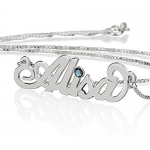 Sterling Silver Personalized Name Necklace with Swarovski Birthstone - Custom Made Any Name