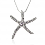 PammyJ Large Clear Crystal Starfish Silvertone Charm Necklace