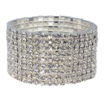 PammyJ Nine Row Clear Crystal Silvertone Stretch Bracelet