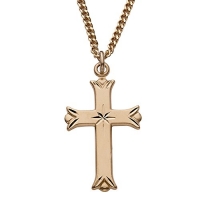 14k Gold Plating Over Sterling Silver 7/8 Engraved Women Cross Necklace with Budded Ends on 18 Chain