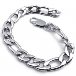 KONOV Jewelry Wide Stainless Steel Figaro Mens Bracelet, Color Silver, 11mm, 9 Inch